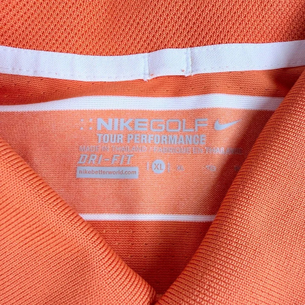 Nike Golf‎ Tour Performance Dri-FIT Polo Shirt Mens XL Orange White Striped XL